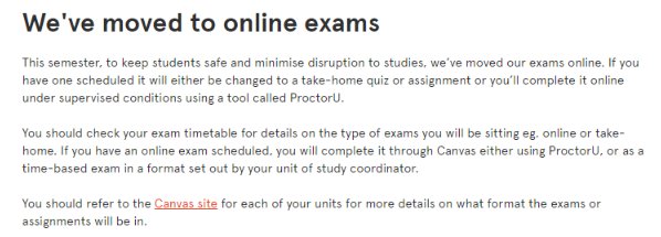 悉尼大学online exams通知